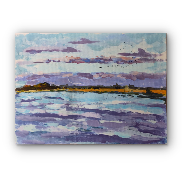 Gouache paintingAbstract lake Handmade painting
