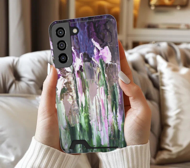 Samsung phone case Card holder Abstract floral design Floral phone Wallet samsung galaxy case Card slot phone cover Flower card holder
