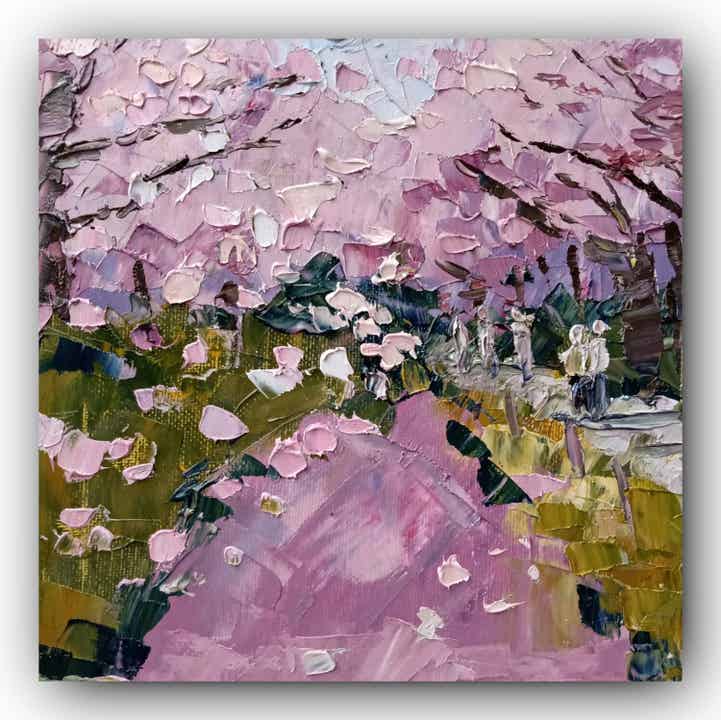 Cherry blossom art Hanami art Kioto painting Japan art Oil painting