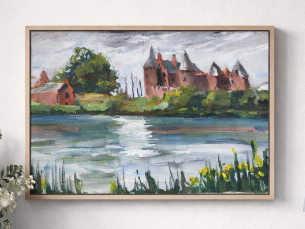 MUIDERSLOT origineel schilderij kasteel kunstwerk olie kunstwerk zeilboten kunst landschap schilderen jachten schilderen kunst van juliapaletteknife