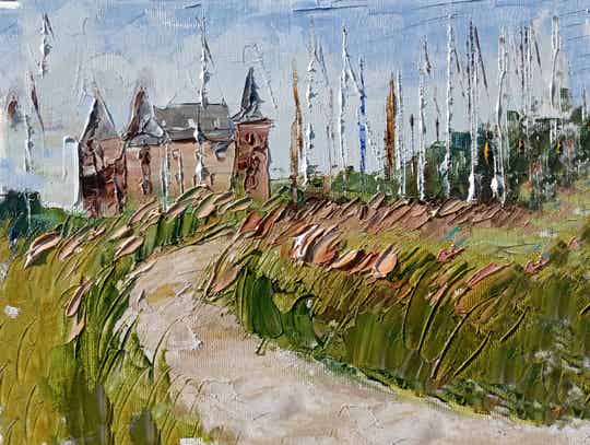 MUIDERSLOT origineel schilderij kasteel kunstwerk olie kunstwerk zeilboten kunst landschap schilderen jachten schilderen kunst van juliapaletteknife