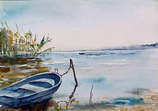 Ладожское озеро Акварель на бумаге Картина пейзаж Живопись Русский пейзаж