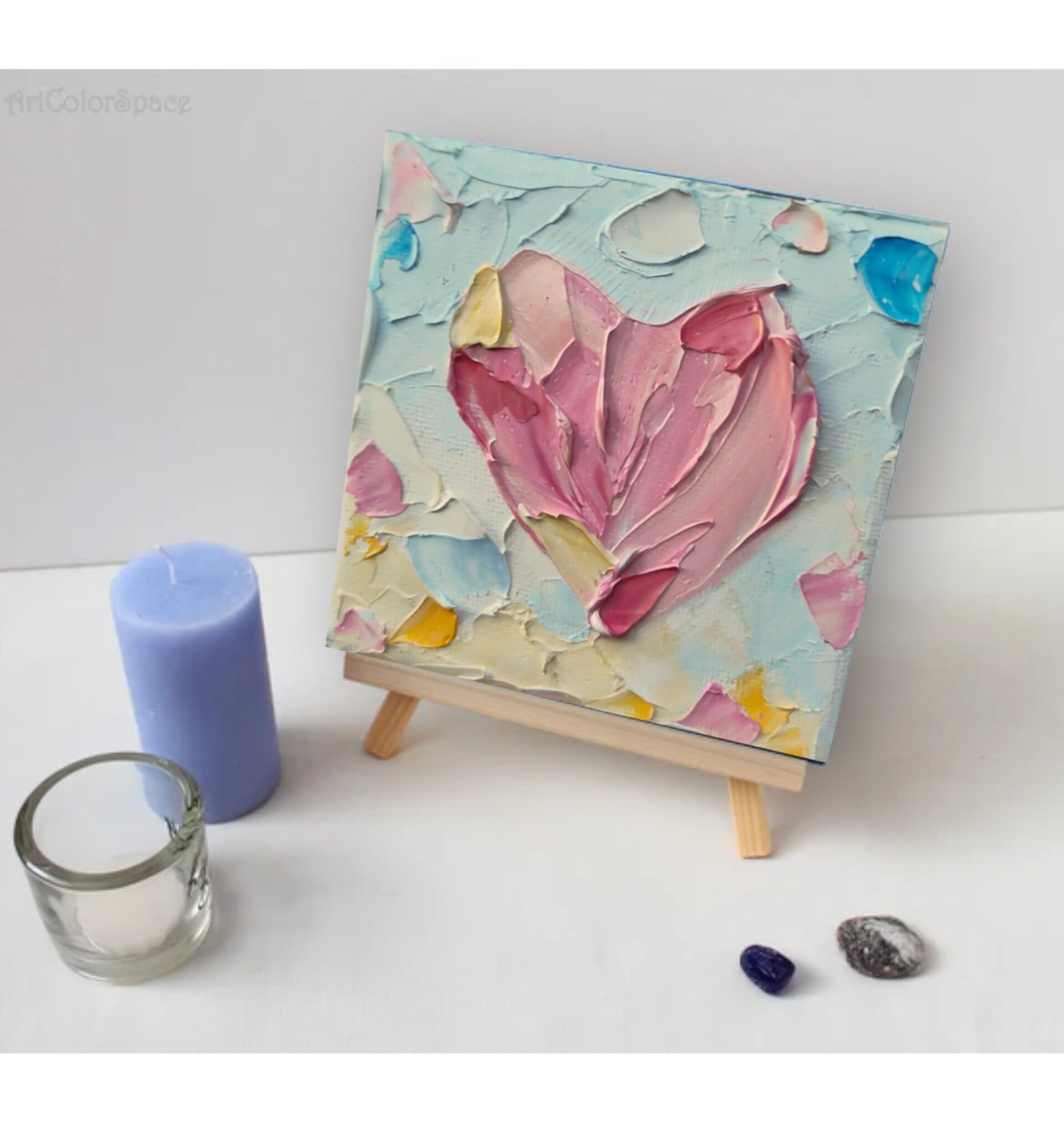 Mini Hearts Pastel Heart Painting on Canvas Heart Painting Floral heart art Shelf Decoration Heart art  Valentines Day Gift Heart painting