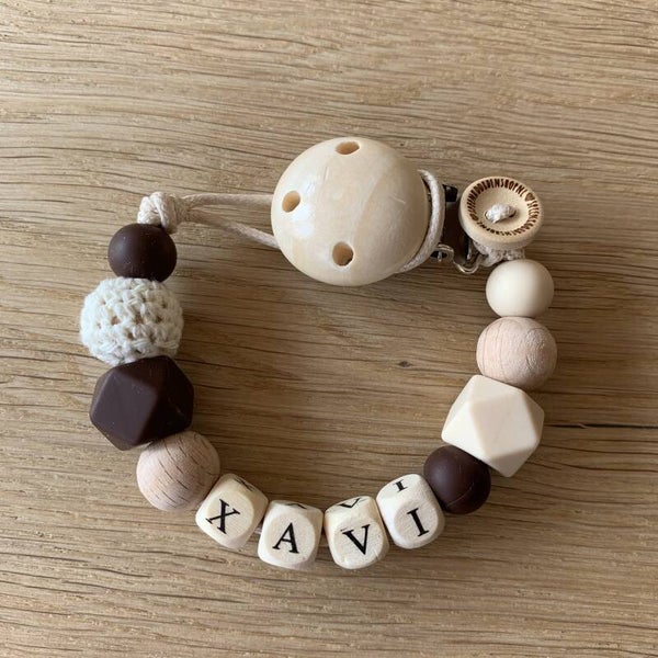 Speenkoord met naam | beige - bruin