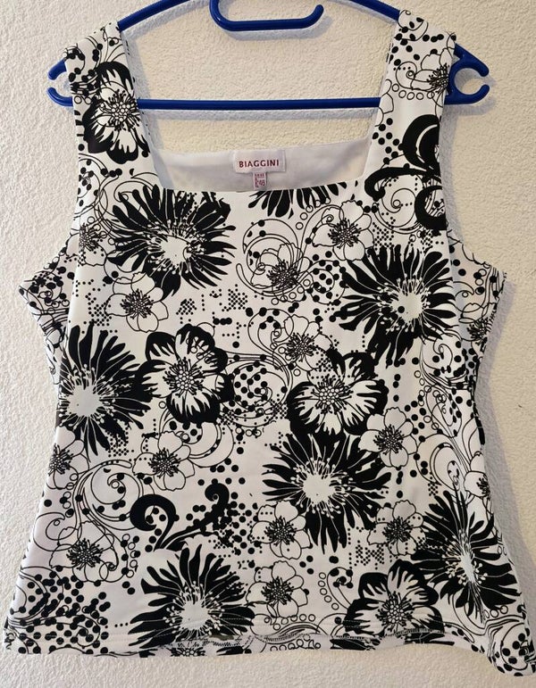 Biaggini Top Grösse 48 - Schwarz-Weiss Blimenmuster