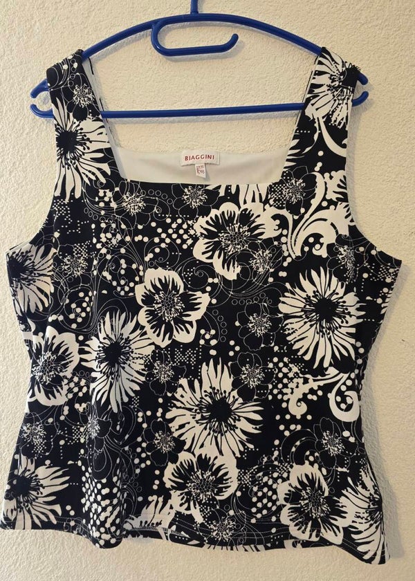 Biaggini Damen Top Grösse 48 - Schwarz - Weiss mit floralem Muster