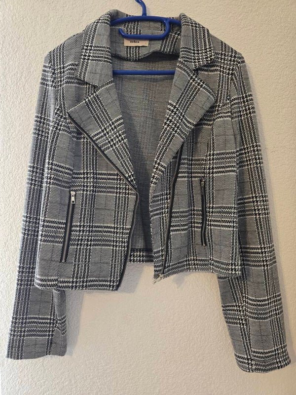 Zebra Print Cropped Jacke im Glencheck-Muster