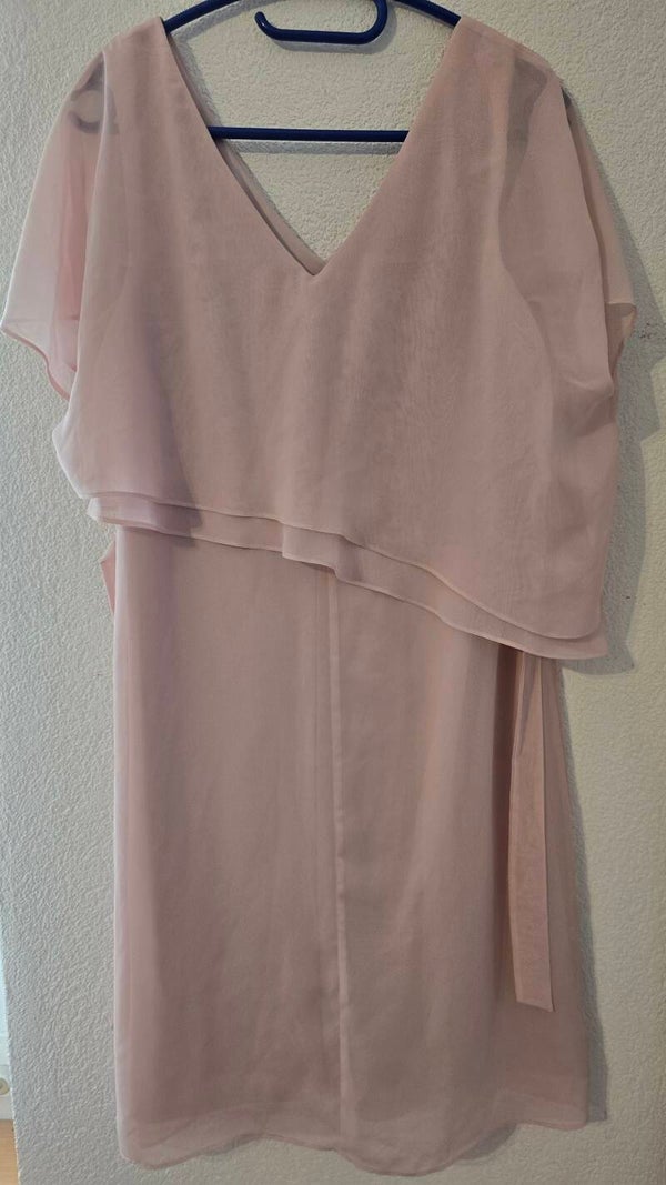 NEUWERTIG! Elegantes Damen Kleid Gr. L – Zartrosa / Rosé – Mit Chiffon-Overlay – Nur 2x getragen
