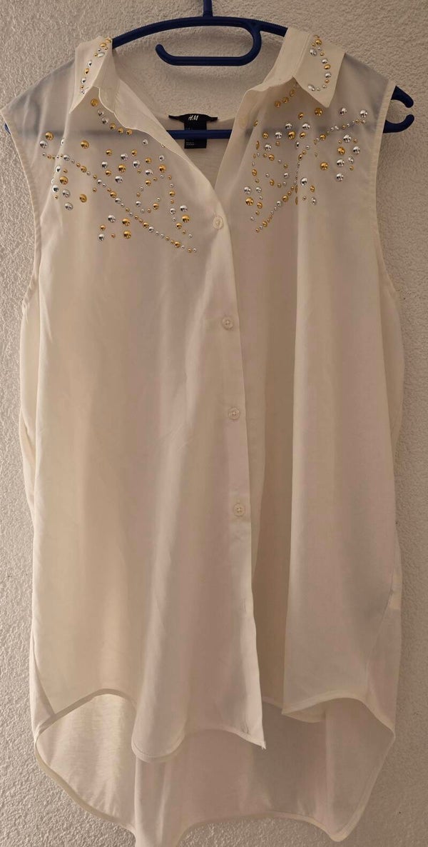 H&M Bluse Ärmellos - Grösse L - Weiss mit Nieten / Studs - Kaum getragen