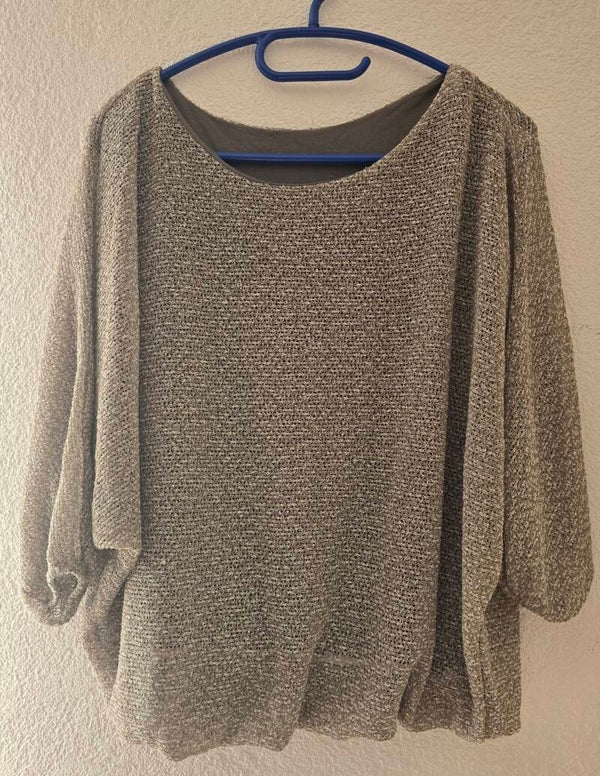 Strickpullover Damen Gr. L Lockerer Schnitt Grün Weiss Melange innen durch Grün