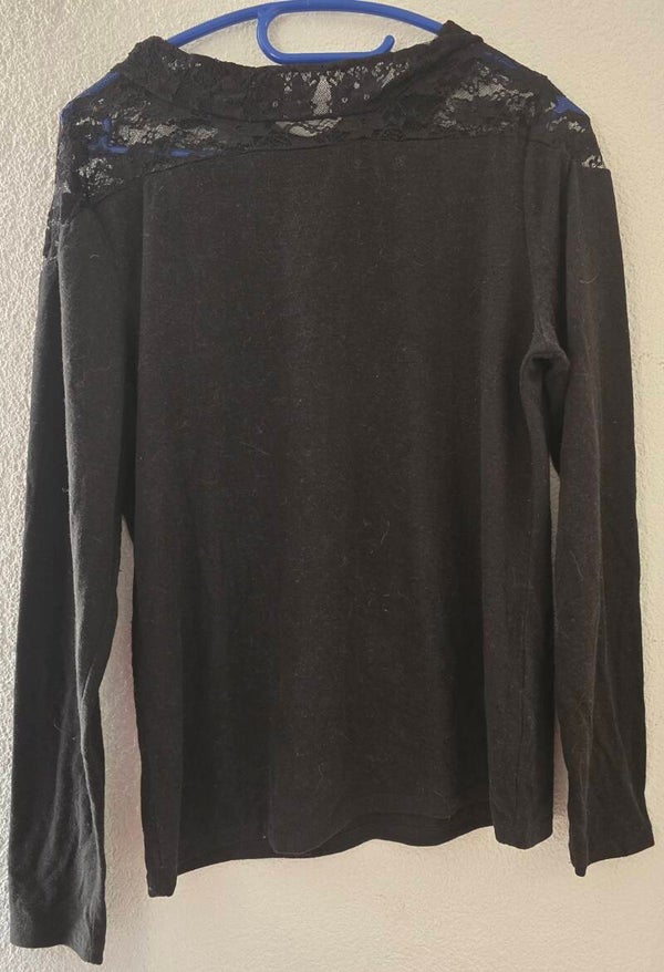 Damen Langarmshirt Schwarz mit Spitze, Grösse XL, Chicorée