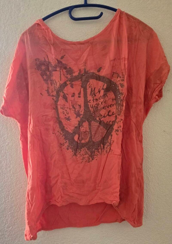 Damen T-Shirt XL Lachsfarbig mit Peace-Zeichen Print