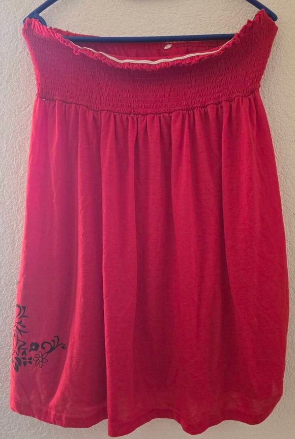 Sommerliches Bandeau-Top / Mini-Kleid Gr. L - Rot mit floralem Muster