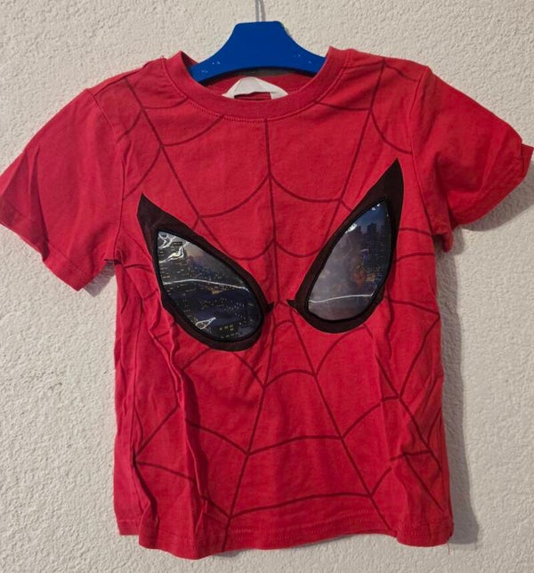 H&M Spider-Man T-Shirt Gr. 98/104 - Rot mit 3D-Effekt Augen