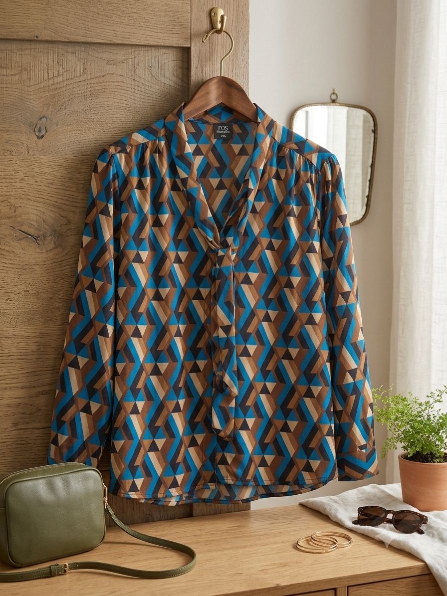 Prachtige Geometrische Blouse van FOS Amsterdam – Maat XXL
