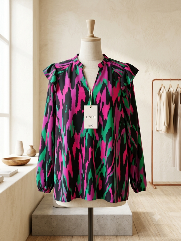 Vrolijke MS Mode Blouse met Ruches (Maat 48)