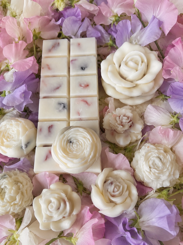 Artisan apple and cinnamon sweet pea flower infused soy vegan wax melts