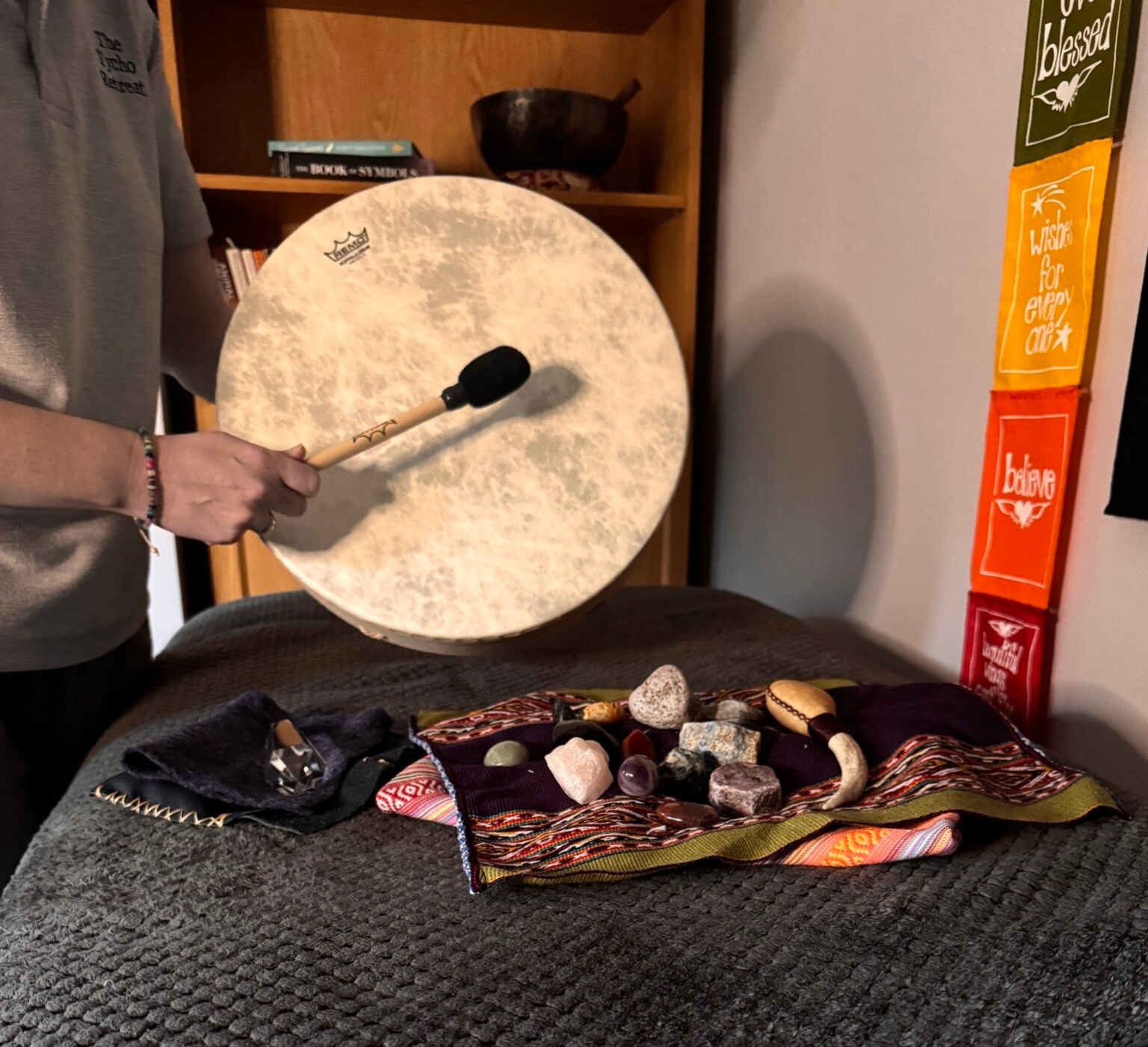 Shamanic energy healing with frame drum at The Tycho Retreat