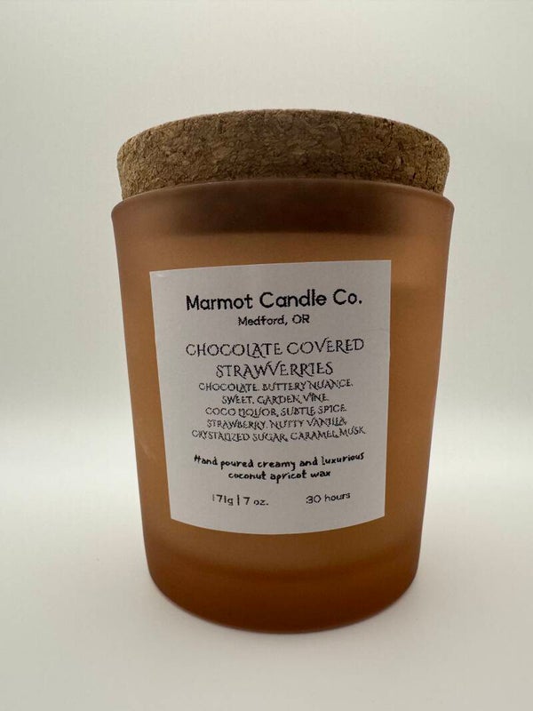 7 ounce Frosted Blush Candle Jar with Cork Lid, Chocolate Covered Strawberries
