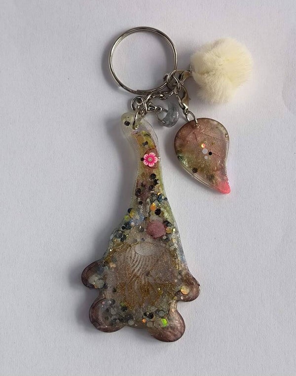 Resin Schlüsselanhänger-Set mit Pompom & Blüten-Charm
