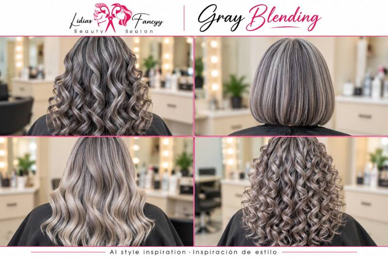 Gray Blending $180+ | Soft transitions that blend silver and natural tones. Transiciones suaves entre canas y tonos naturales.