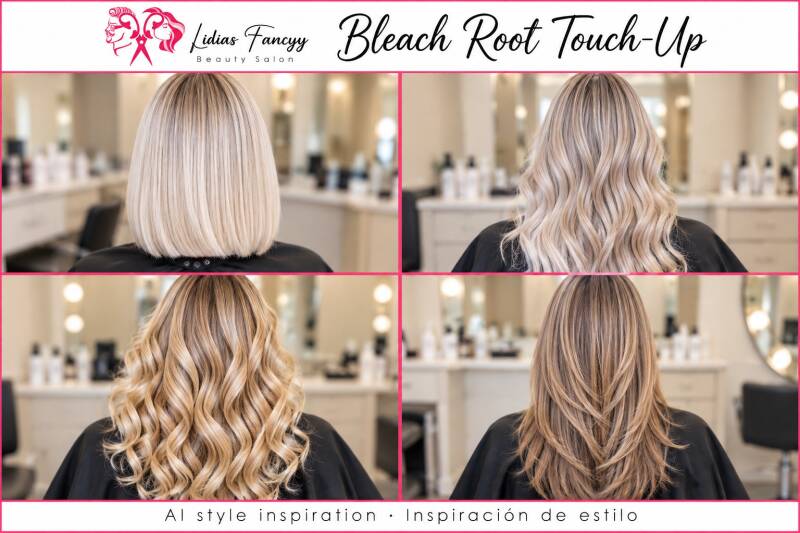 Bleach Root Touch-Up $180+ | Lightening regrowth with careful color matching. Retoque de raíz con decoloración y armonía de tono.
