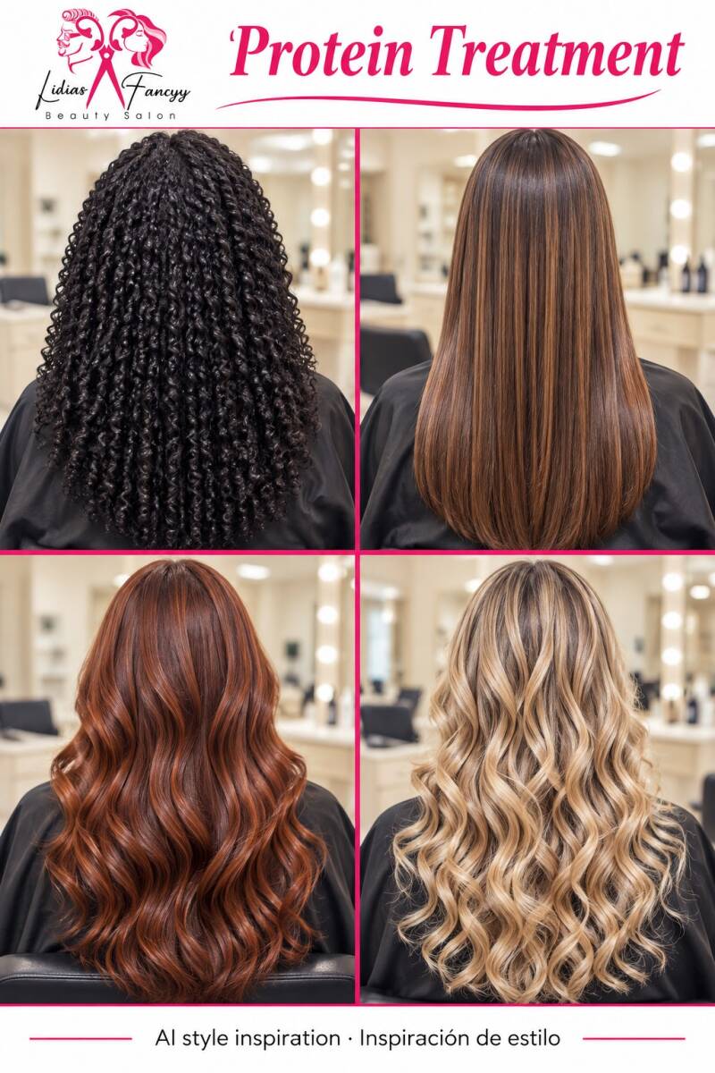 Protein Treatment $60+ | Care focused on strength and hair condition. Cuidado enfocado en la fortaleza y condición del cabello.