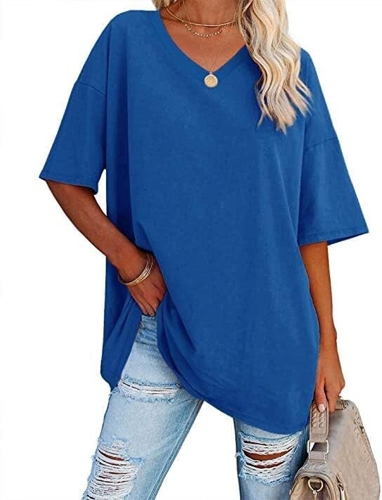T-shirt surdimensionné pour femme avec col en V