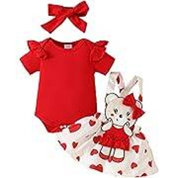 Ensemble Jupes Nouveau-né Fille Manche Longue/Courte à Volants Haut + Salopette