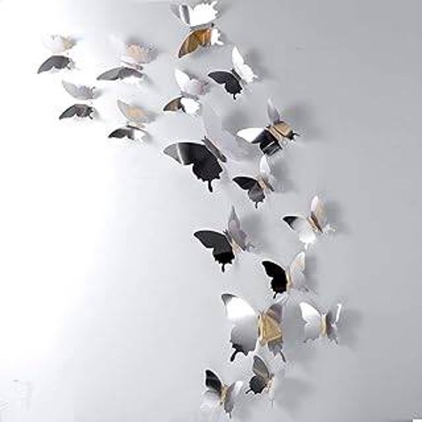 Lot de 48 autocollants muraux 3D en forme de papillon