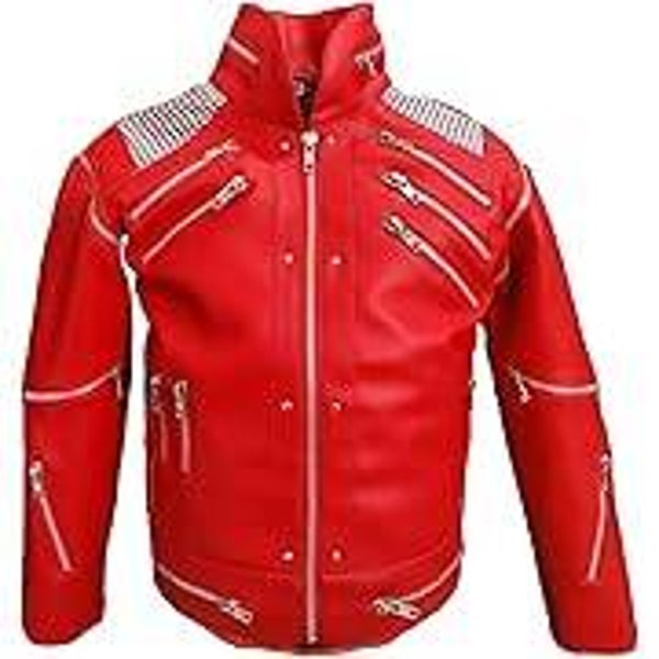 Veste en cuir pour homme style années 80 Rouge et noir