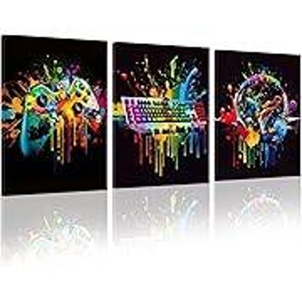 3Pcs Affiche Gaming avec Cadre, Décoration Murale