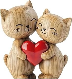 Sculpture en Bois de Couple de Chats