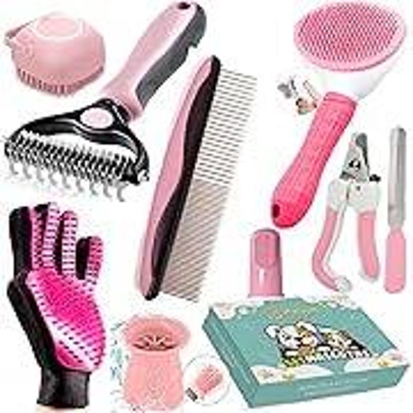 Kit Toilettage Chien et Chat 9 Pièces, Rose