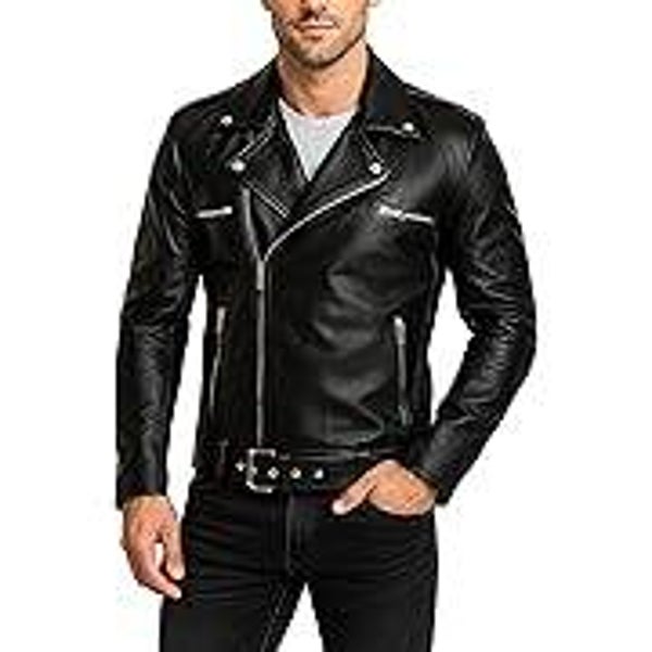 Veste de moto en cuir noir style Brando