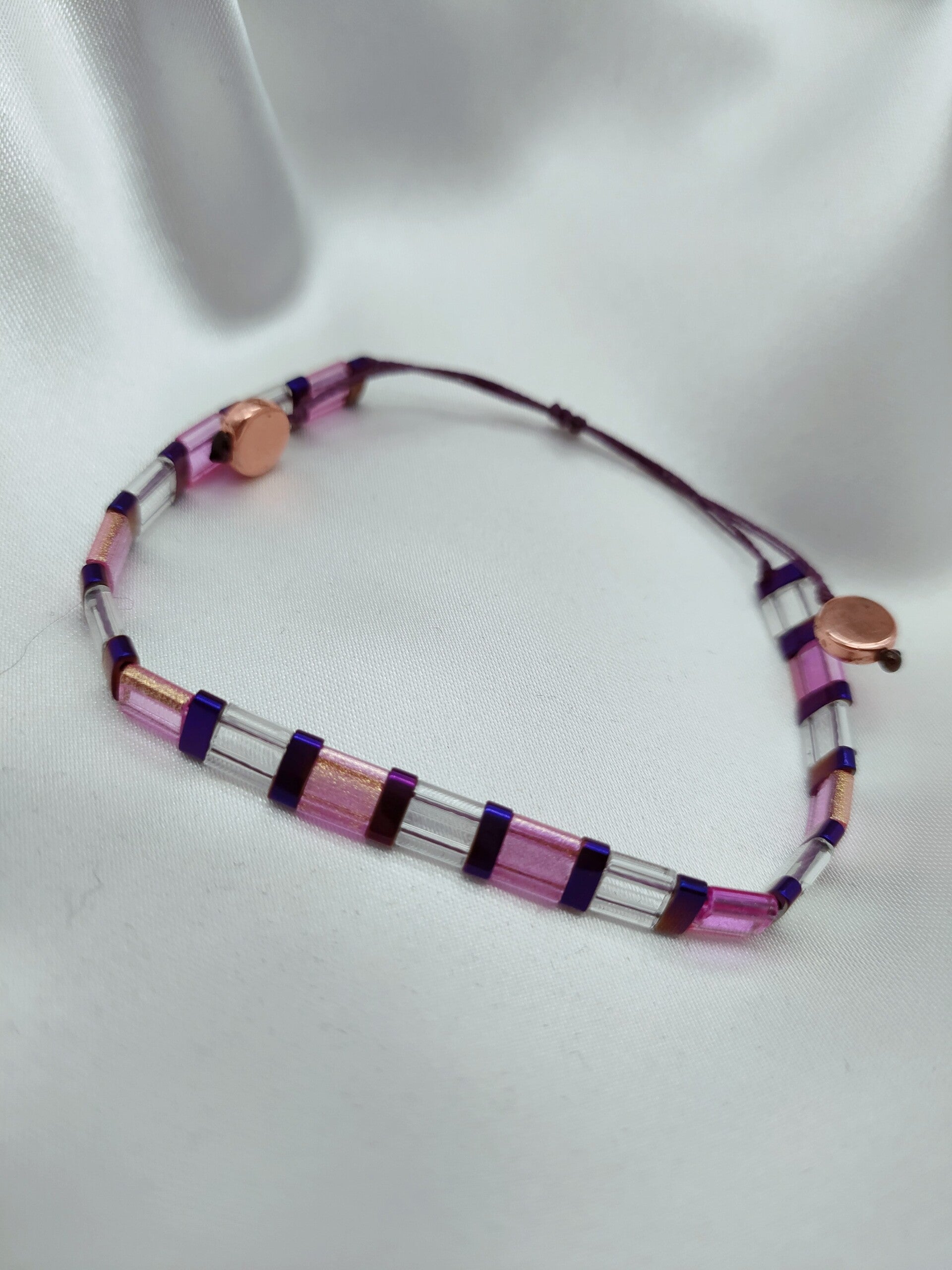 Bracelet Améta Rose Violet Bleu Perles Miyuki