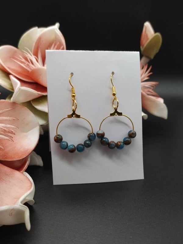 Créoles Tefa'ape Acier inoxydable Agate bleue