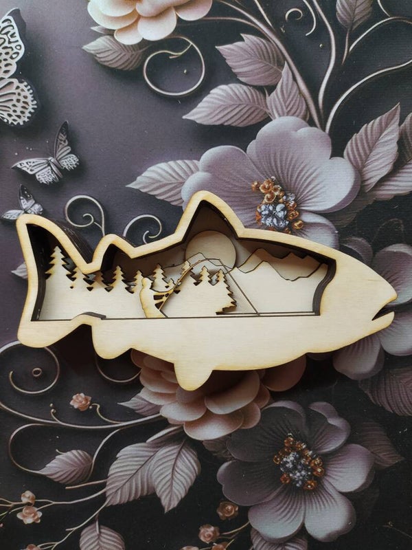 Tableau 3D en bois "Le pêcheur"