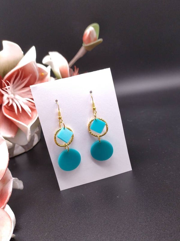 Boucles d'oreilles pendantes Cascade Acier inoxydable Résine bleue