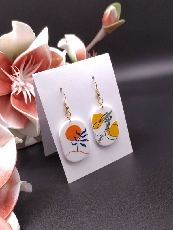 Boucles d'oreilles pendantes Citrus Acier inoxydable Acrylique multicolore