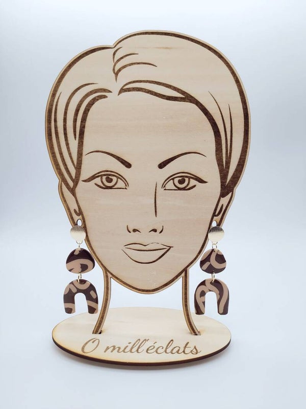Boucles d'oreilles pendantes Bonheur Argile polymère pro marron et beige Acier inoxydable or