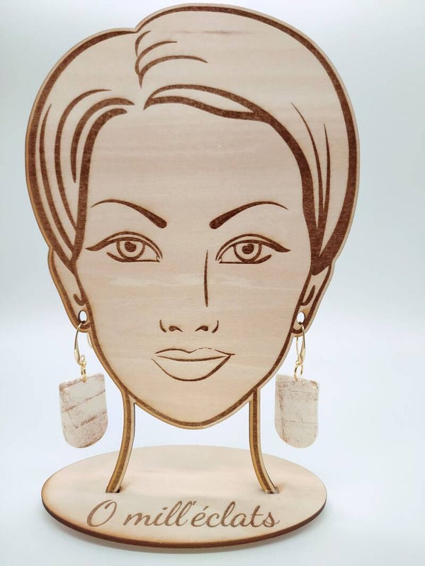 Boucles d'oreilles pendantes Vintage Argile polymère prof. blanc/marron Plaqué or 18k