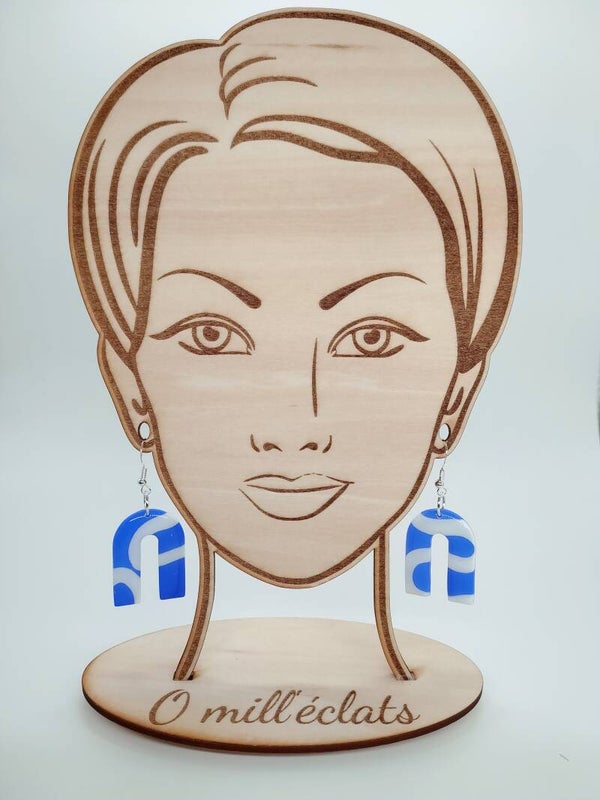 Boucles d'oreilles pendantes Vague marine Argile polymère pro bleu-blanc Acier inoxydable argent