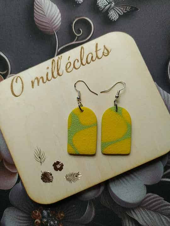 Boucles d'oreilles pendantes Citron vert Argile polymère pro jaune-vert Acier inoxydable or