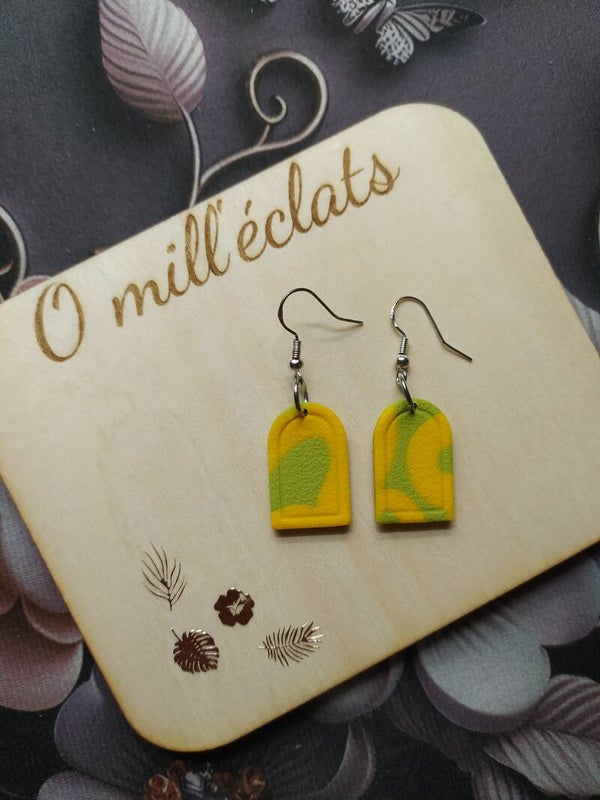 Boucles d'oreilles pendantes Or végétal Argile polymère pro jaune-vert Acier inoxydable or