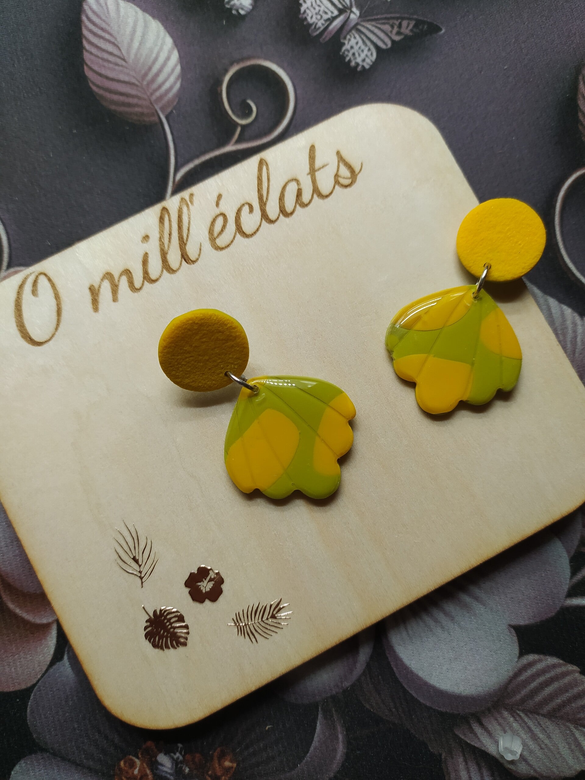 Boucles d'oreilles pendantes Rayon de citron Argile polymère pro jaune-vert Acier inoxydable or