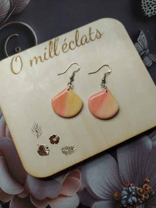 Boucles d'oreilles pendantes Arc-en-ciely Argile polymère pro jaune-orange pastel Acier inoxydable argent