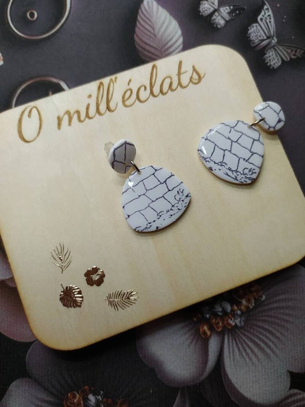 Boucles d'oreilles pendantes Nuage d'argent Argile polymère pro blanc-gris pastel Acier inoxydable argent