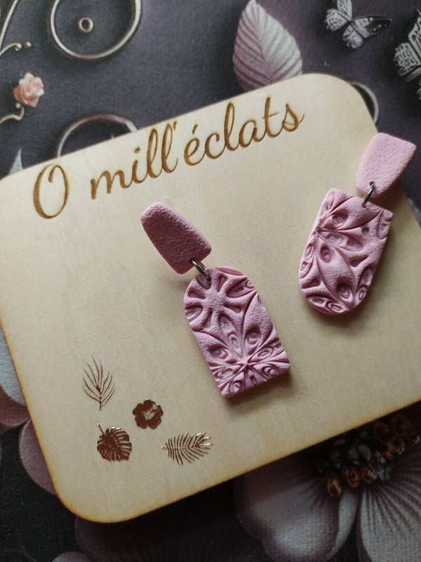 Boucles d'oreilles pendantes blush floral Argile polymère pro rose structuré Acier inoxydable argent