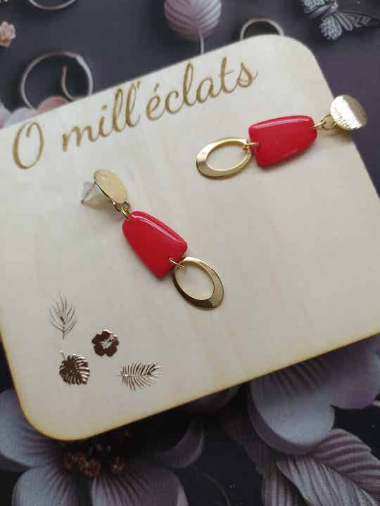Boucles d'oreilles pendantes Rubis d'or Argile polymère pro rouge Acier inoxydable or